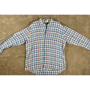Peter Millar Mens XL 100% Linen Button Down Multi Color Plaid Long Sleeve Luxury